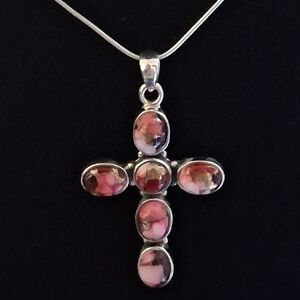 ROSE DAHLIA TURQUOISE CROSS 925 STERLING SILVER